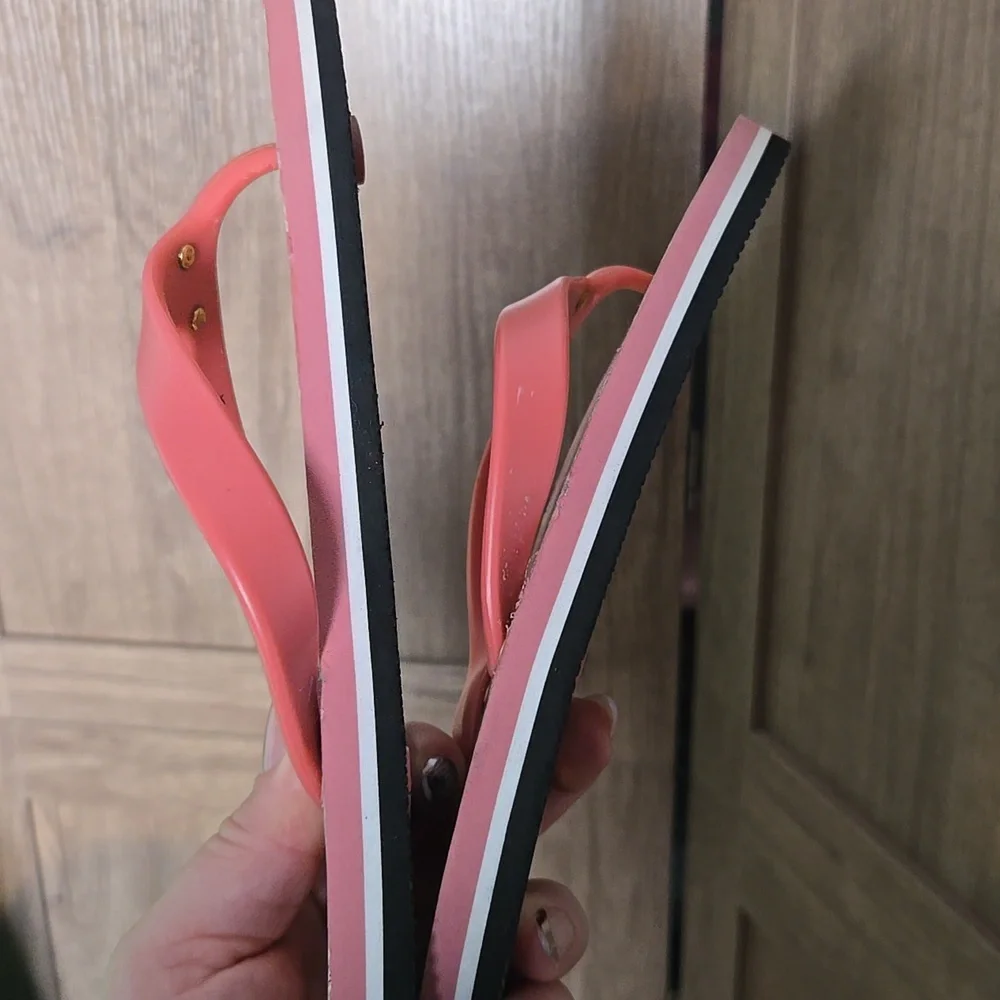 Kate Spade Pink Flip Flops with camel Print